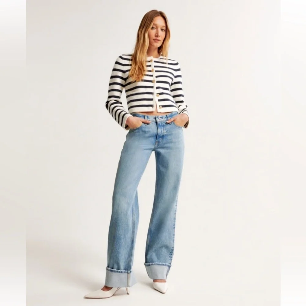 Abercrombie 32/14 LONG Cruve Love Low Rise Baggy Jeans with Cuffed Rolled Hem